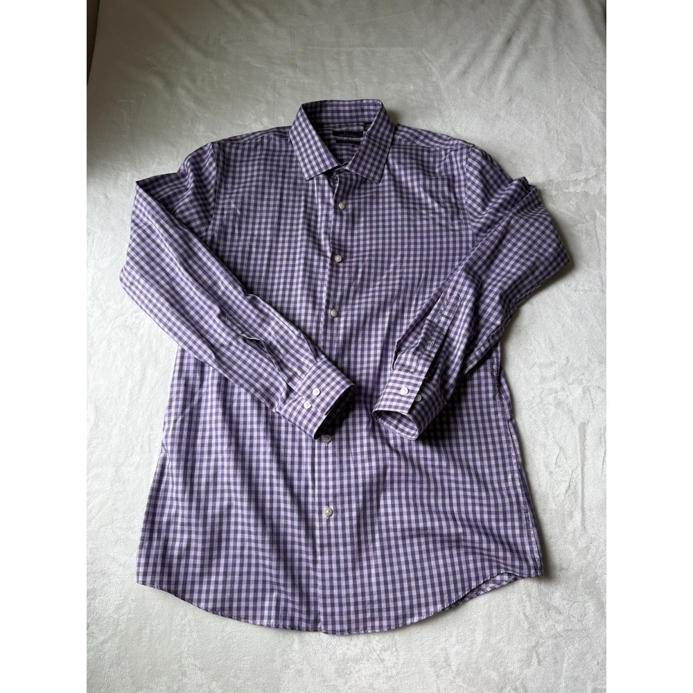 Marc Anthony Men's 16.5 34/35 Slim Fit Dress Shirt Blue Check 100% Cotton